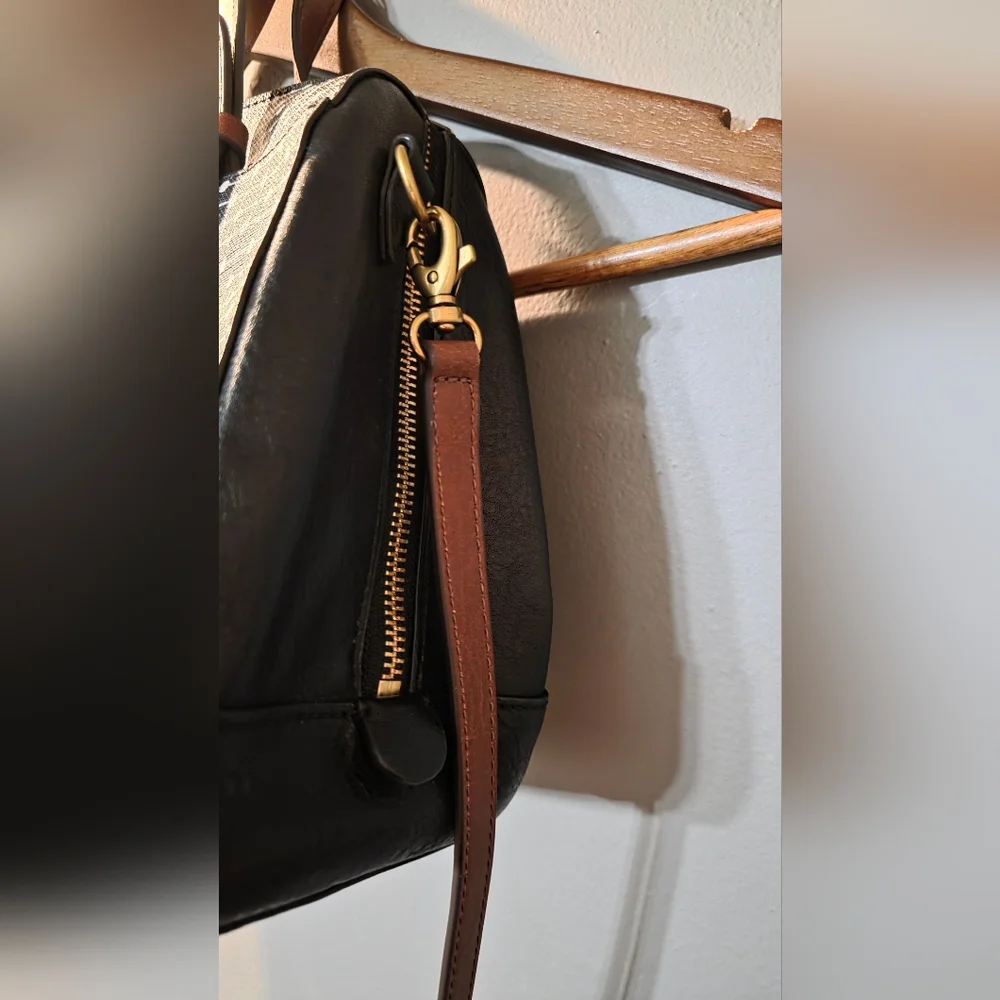 Fossil Rachel Satchel Handbag Crossbody Black/White Gold Accents OS
